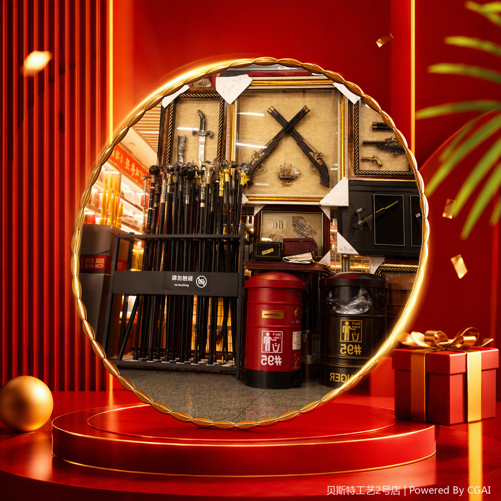 مرآة دائرية الشكل مرآة دائرية ذات حدٍّ من اللون الذهبي Specification image