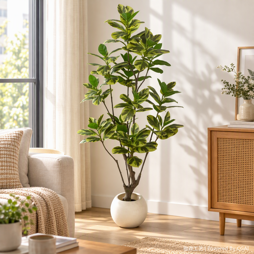 Colorful artificial leaf green and yellow spot potted plants, indoor decorative green plants and greening ornaments, no maintenance required details Picture