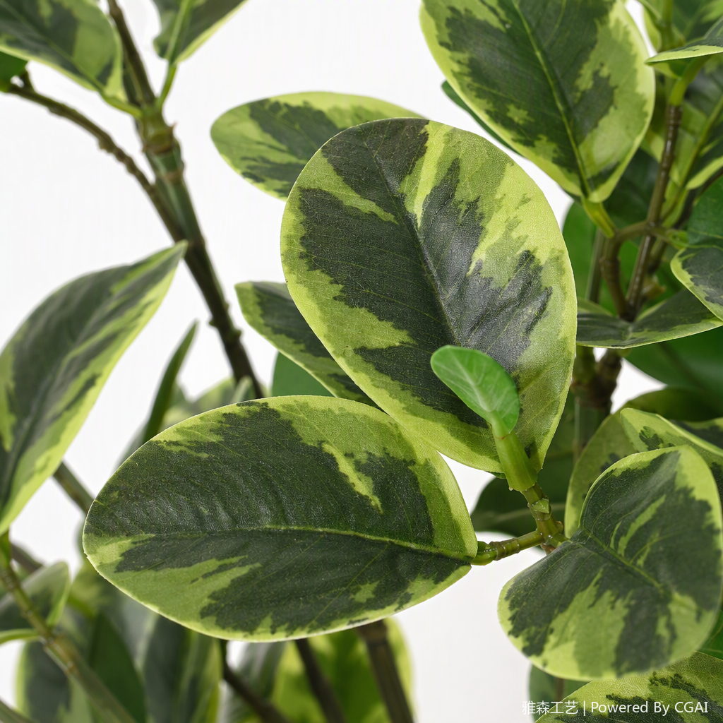 Colorful artificial leaf green and yellow spot potted plants, indoor decorative green plants and greening ornaments, no maintenance required Application Scenario