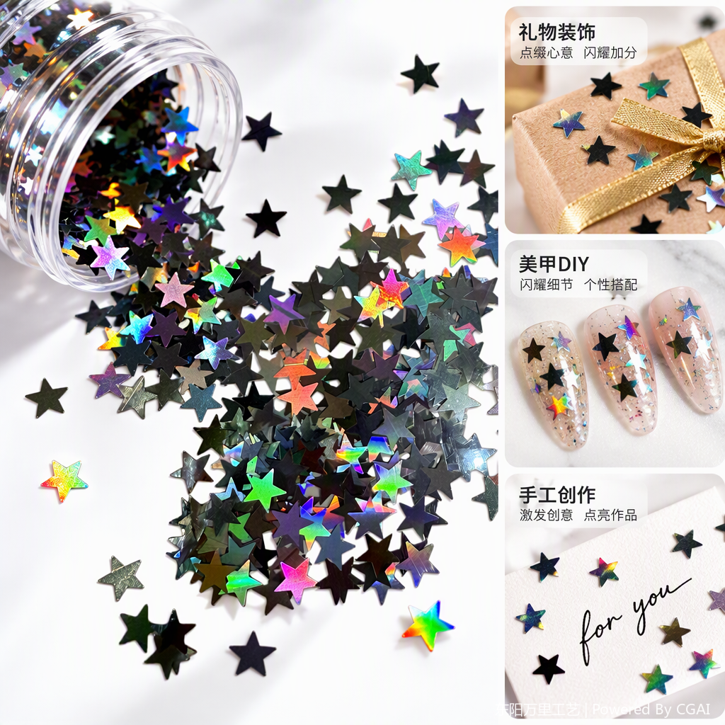 彩虹全息星形装饰贴纸儿童手工创意贴纸防水贴画DIY材料包