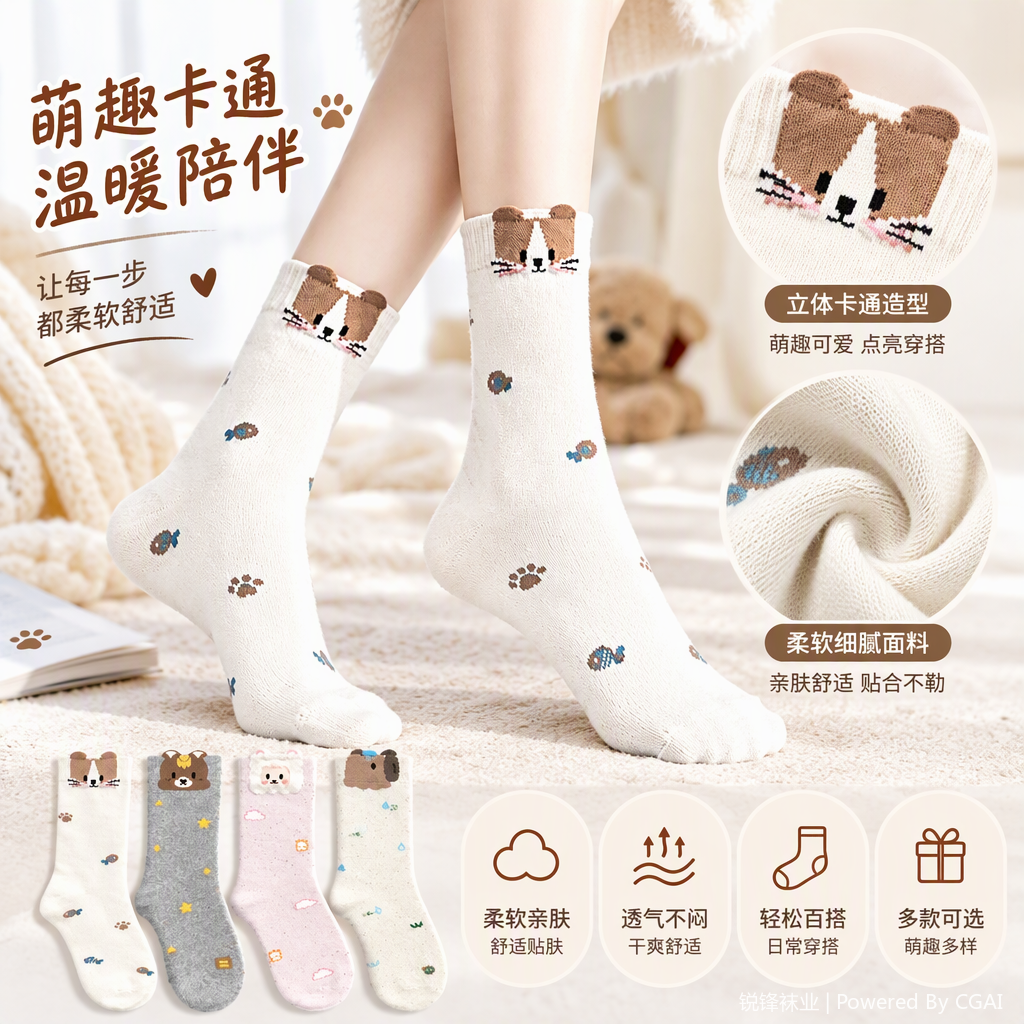 Cartoon animal pattern mid-calf socks are cute, fun, versatile, comfortable and trendy. Student socks, women's sports socks, children's cotton socks, children's socks