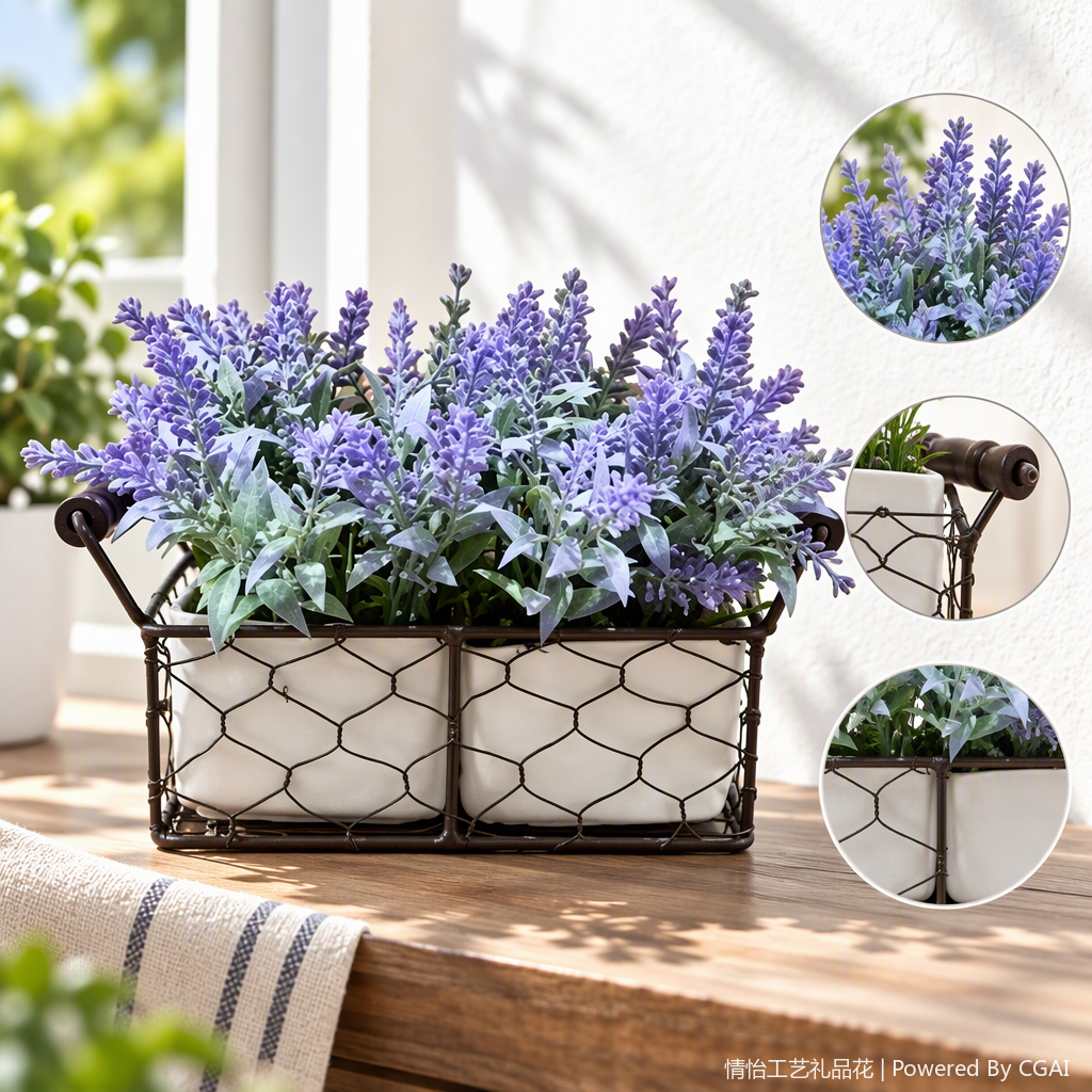 Emulación lavanda purple floral pote de rejilla doble hierro forjado cestas de malla suculentas macetas decorativas artículos para el hogar
