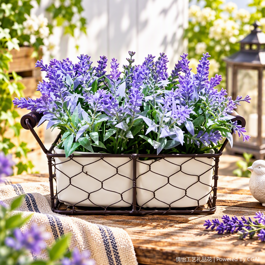 Simulated lavender purple flower pot, double-grid ironwork net basket, succulent plant flowerpot, decorative item, household goods Specification image