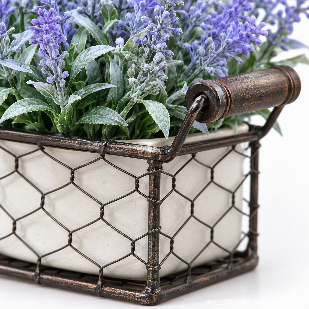 Simulated lavender purple flower pot, double-grid ironwork net basket, succulent plant flowerpot, decorative item, household goods Application Scenario