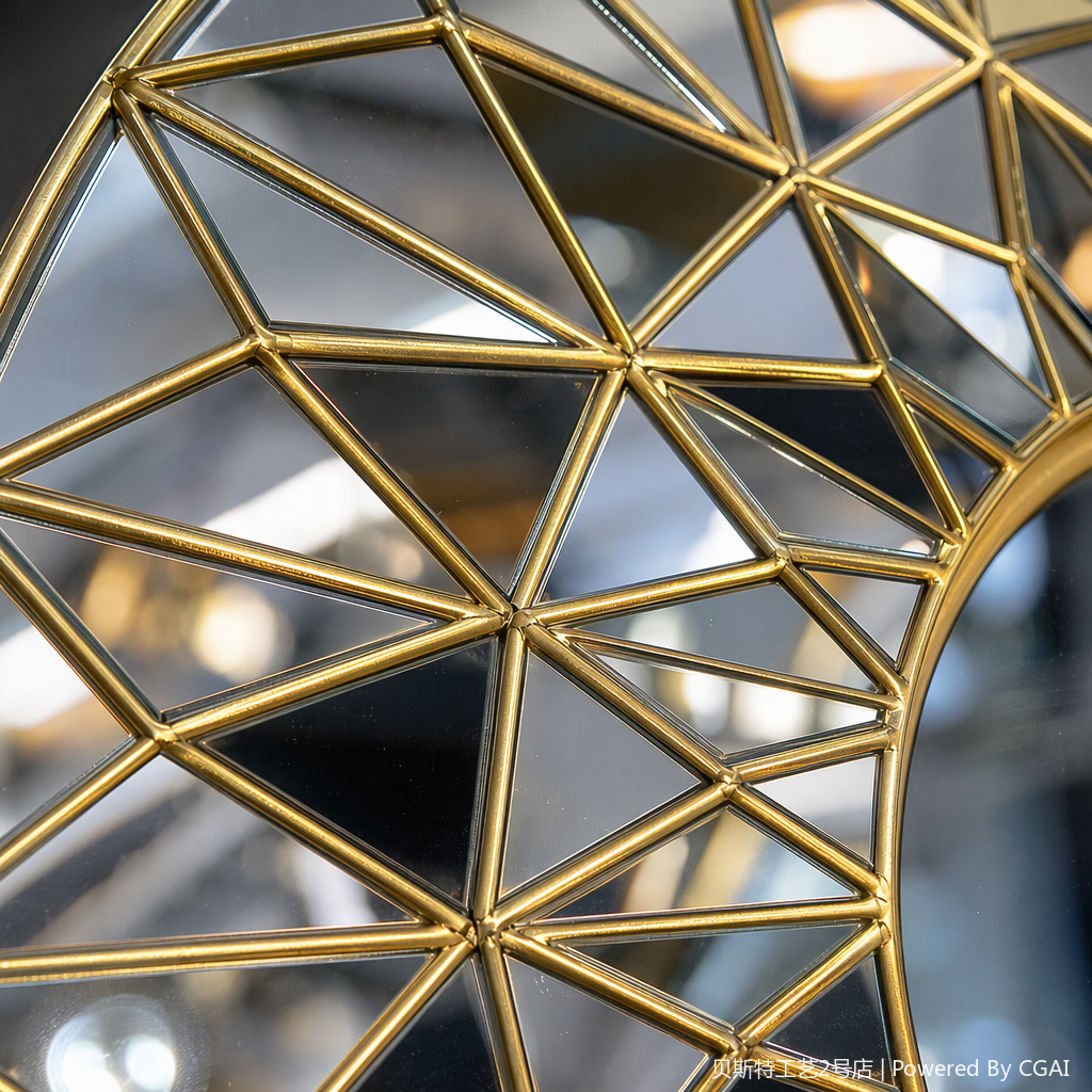 مرآة مزخرفة دائرية ذات هندسية ذهبية، مرآة عصرية ذات طابع عصري منقوش على جدران غرفة المعيشة وغرفة النوم Application Scenario