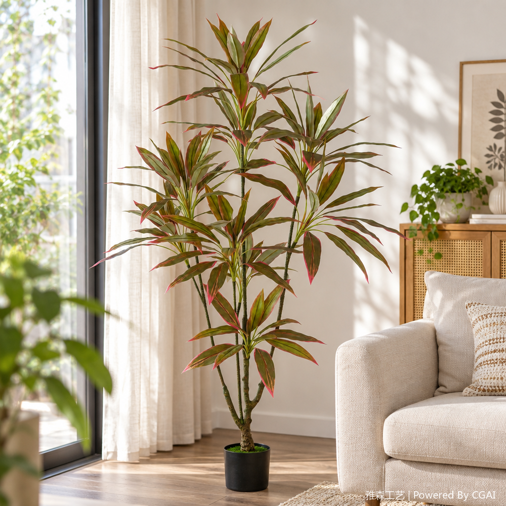 Simulación de plantas de visualización de hojas verde y rojo entre hojas decorativas piezas de decoración interior sala de estar balcón verde plantado decoración details Picture