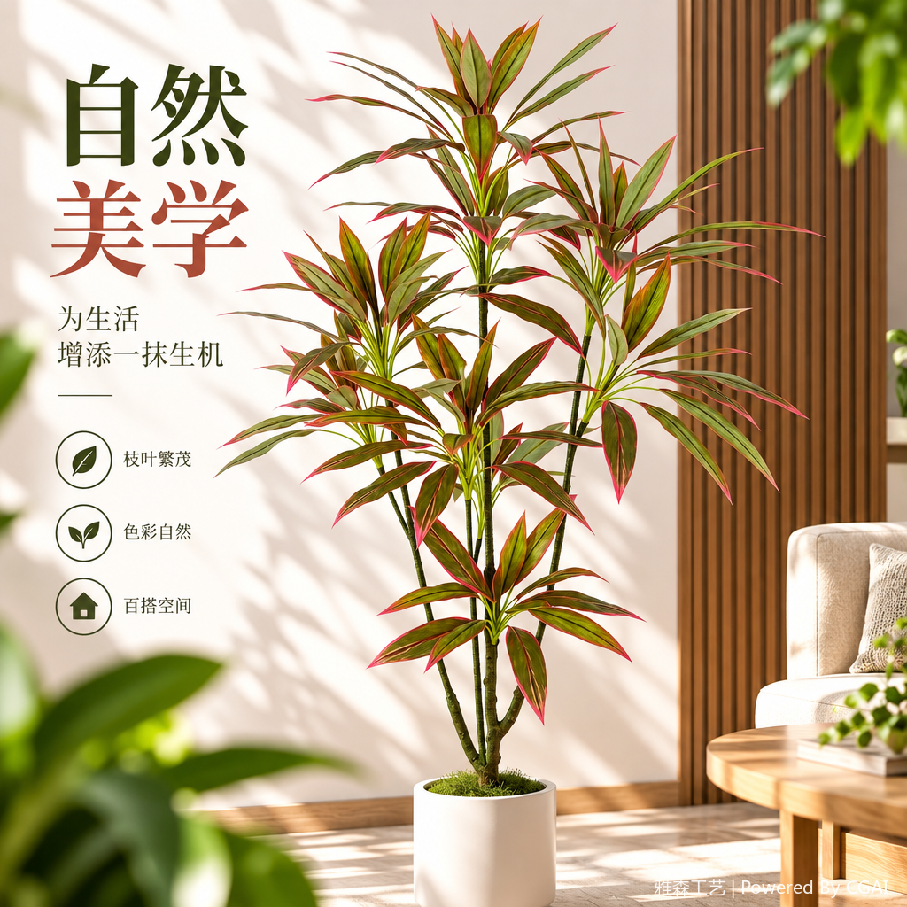 Simulación de plantas de visualización de hojas verde y rojo entre hojas decorativas piezas de decoración interior sala de estar balcón verde plantado decoración Specification image