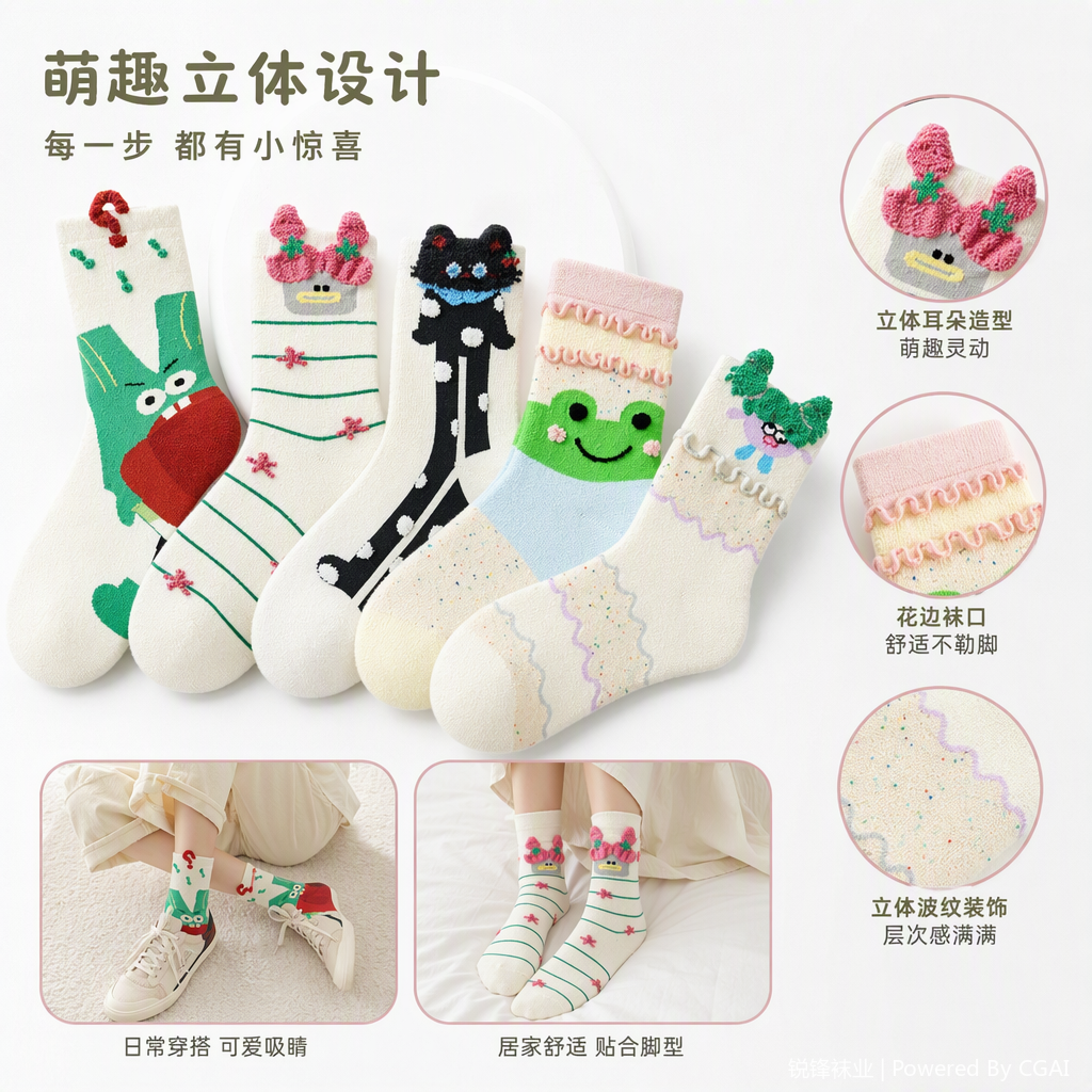 Five pairs of cute cartoon pattern socks for children, boys and girls, sporty and casual pure cotton spring and summer style, trendy and versatile set