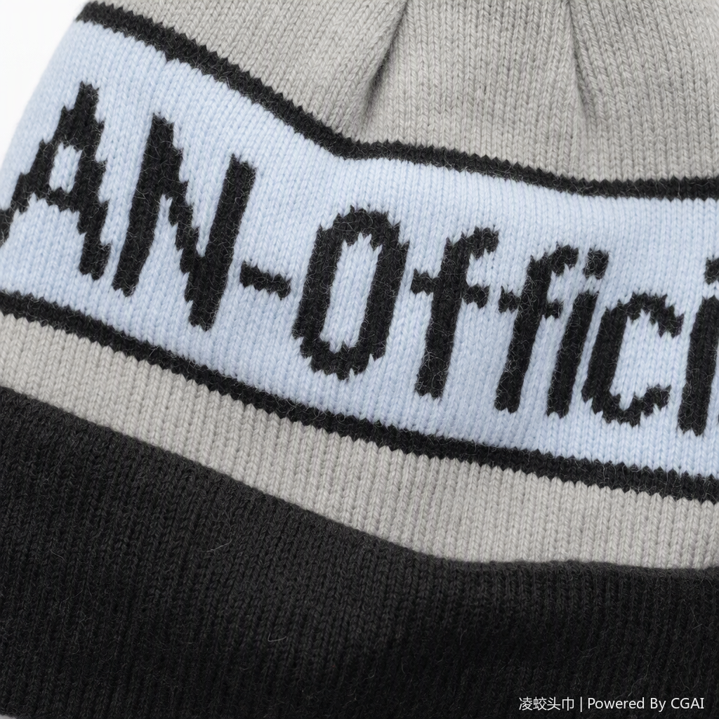 A fashionable grey knitted cap with the AN-Officia logo, a trendy winter hat for casual warmth Application Scenario