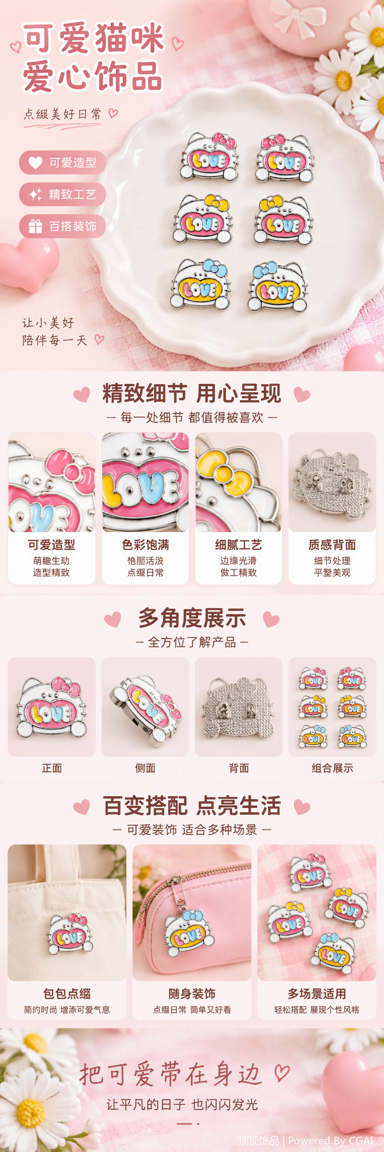六枚彩色LOVE字样Hello Kitty造型胸针时尚百搭个性饰品礼品收藏详情1