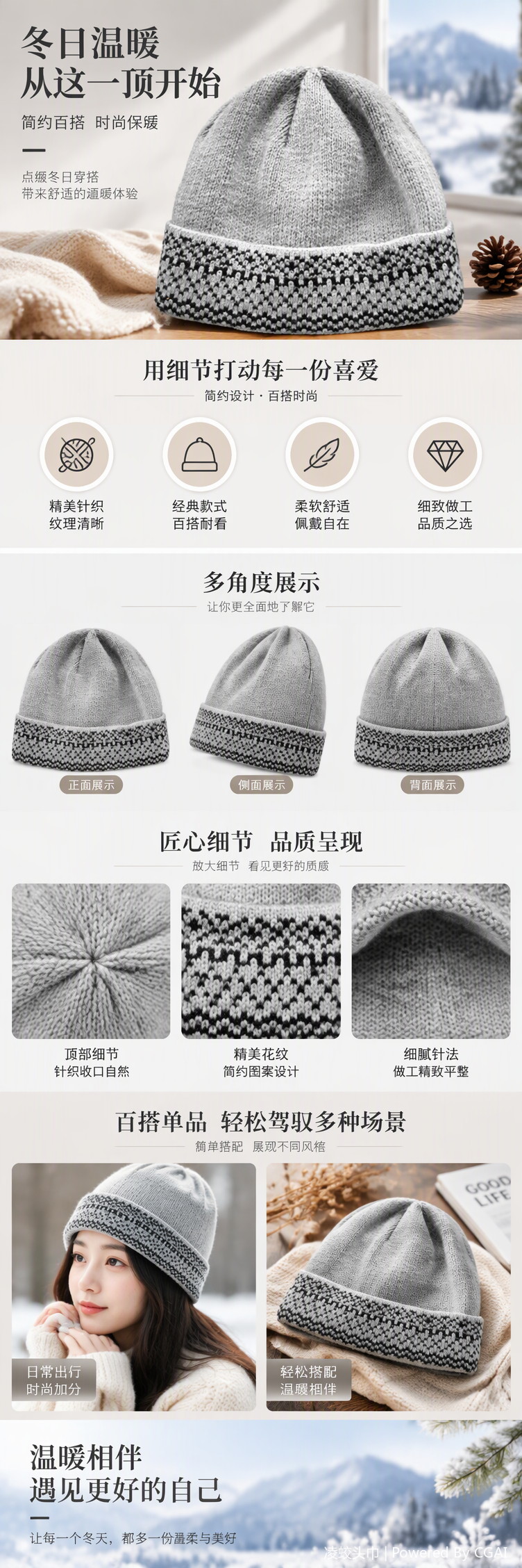 Fashionable and versatile knitted hat, warm and casual in winter. Grey knitted hat, a trendy style suitable for both men and women pic 1