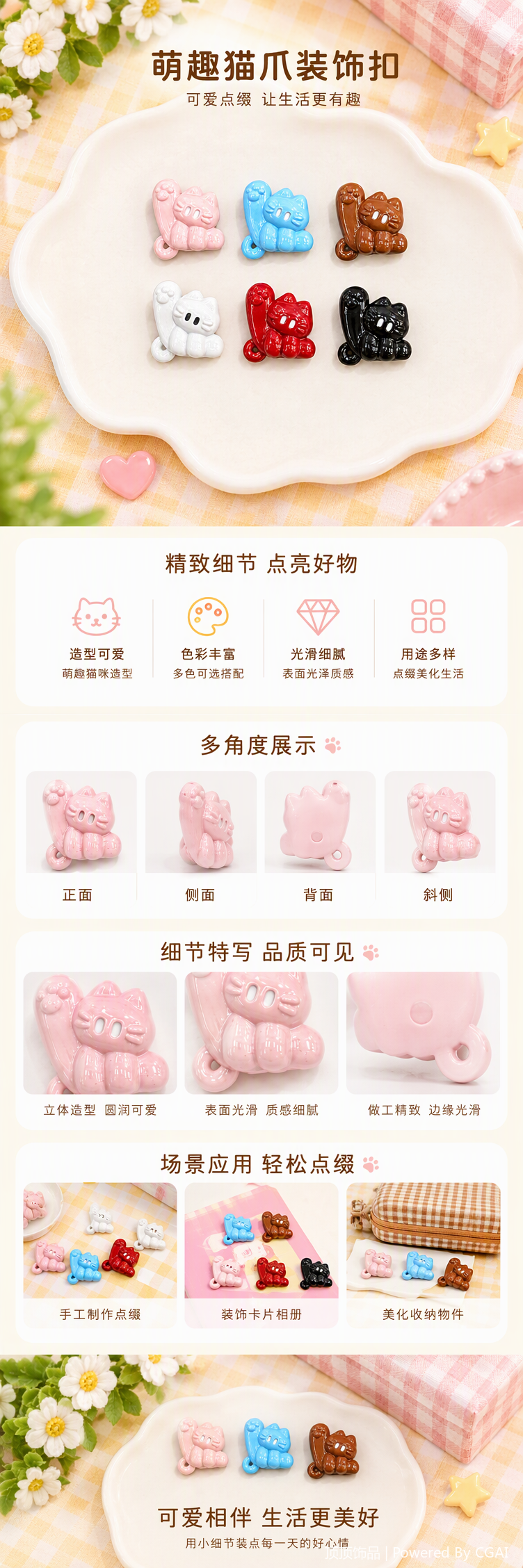 可爱多彩猫咪造型树脂饰品手工创意个性潮流搭配百搭配件礼物详情1