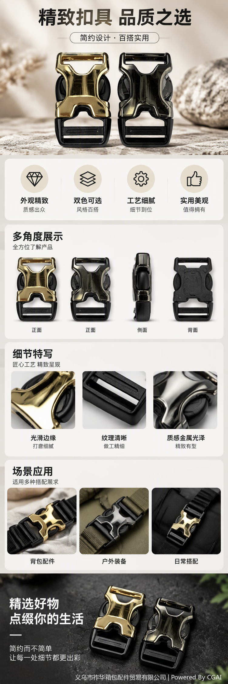 金属塑料组合扣具TB1866插扣金色黑色搭配耐用时尚配件详情1