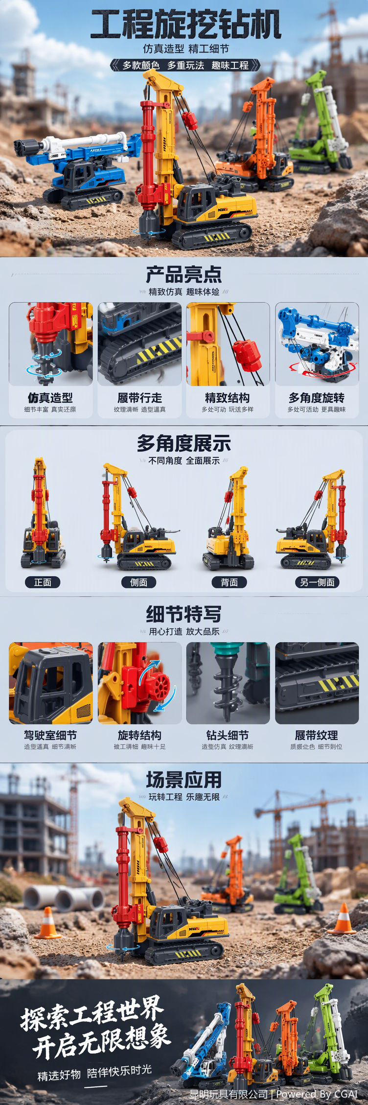 High-quality simulation model rotary drilling rig construction site scene model teaching display model collection pic 1