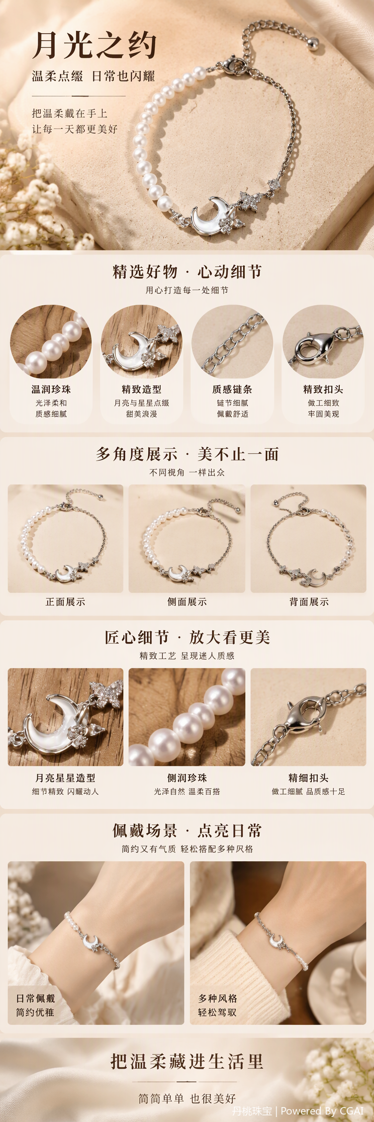 Moda pulseras perlas luna estrellas colgantes sencillos y versátiles mano para niñas tendencias accesorios pic 1
