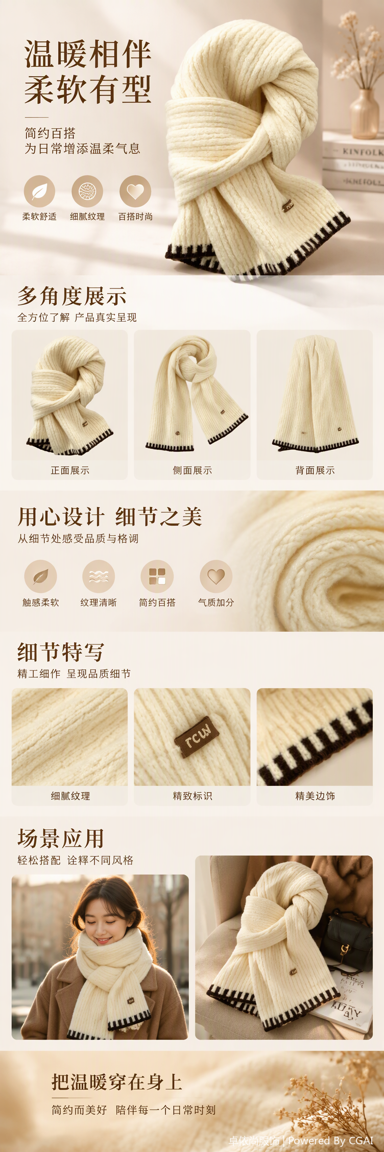 Warm and soft off-white knitted scarf, a versatile and warm long style for ladies, is a classic must-have for winter pic 1