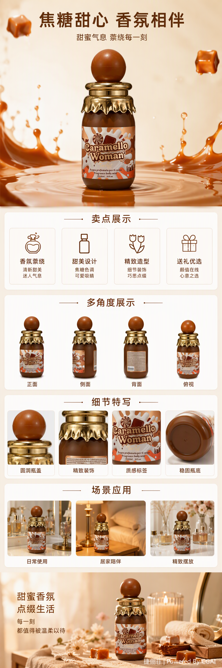 عطر Camilo Woman رذاذ العطر بغطاء كروي بني مغطى بغطاء ذهبي على حافة الموجة، معطر معتدل pic 1