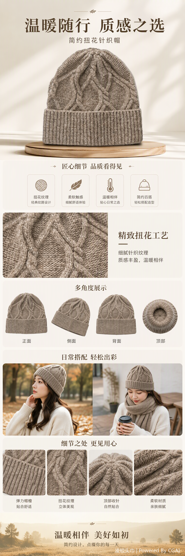 Sombrero de punto caliente otoño invierno mujeres korean versión versátil moda beige sombrero sombrero de invierno tendencia sombrero pic 1