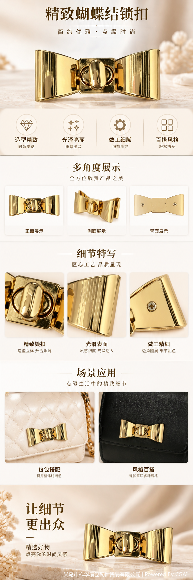 金色蝴蝶结造型金属扣件MF2045型号装饰配件时尚百搭详情1