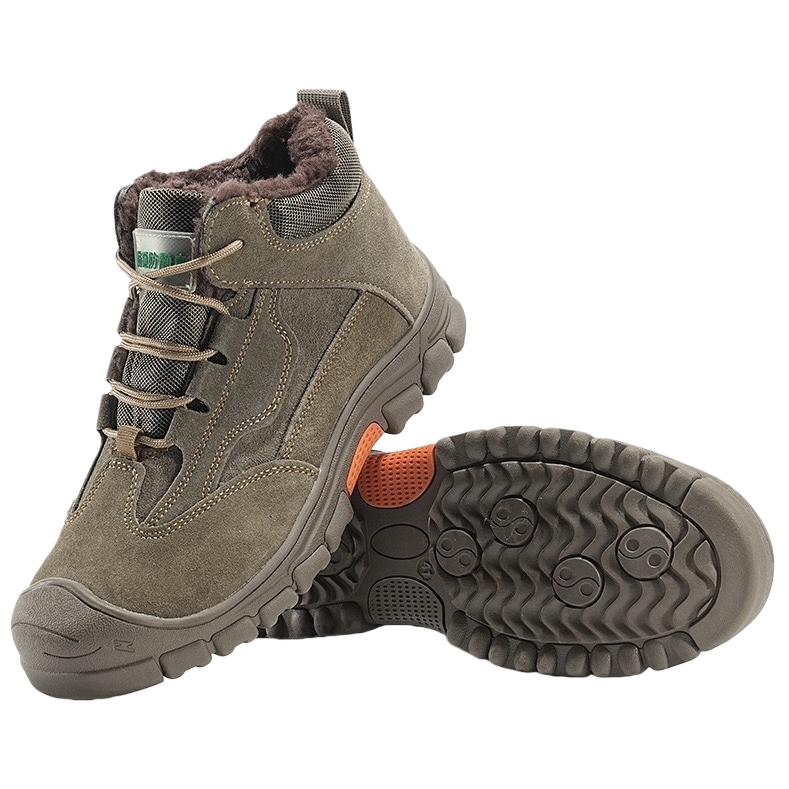 Fashionable and warm high-top work boots, brown fleece, wear-resistant and anti-slip, new autumn and winter casual men's and women's shoes, work shoes, fleece cotton shoes, liberation shoes for men Item Picture