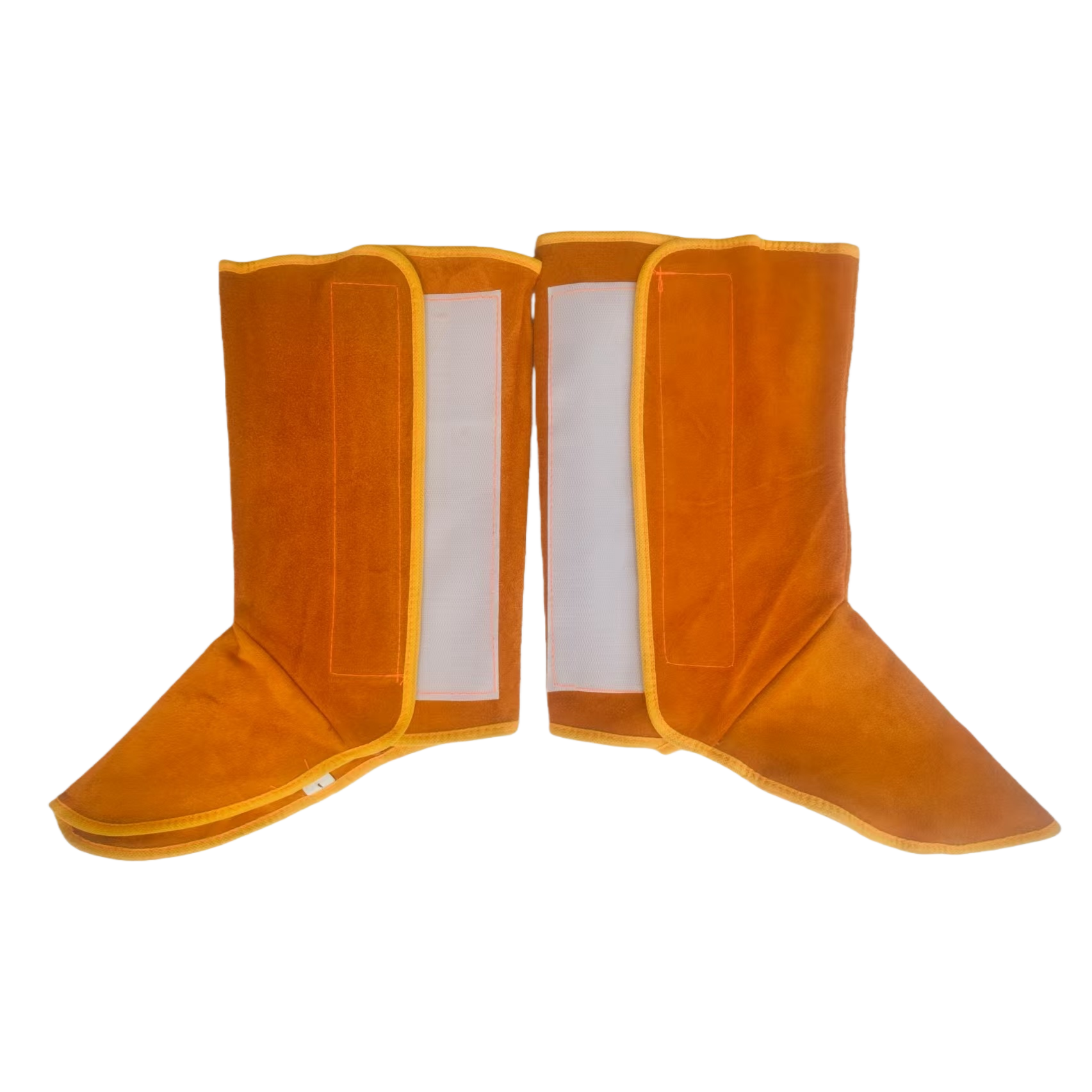 Protección del soldador protector de pie de piel de vacuno ignífugo antiescaldante anaranjado protector de piernas de gamuza cómodo y cálido elástico transpirable protector deportivo para hombres y mujeres rodilleras Item Picture