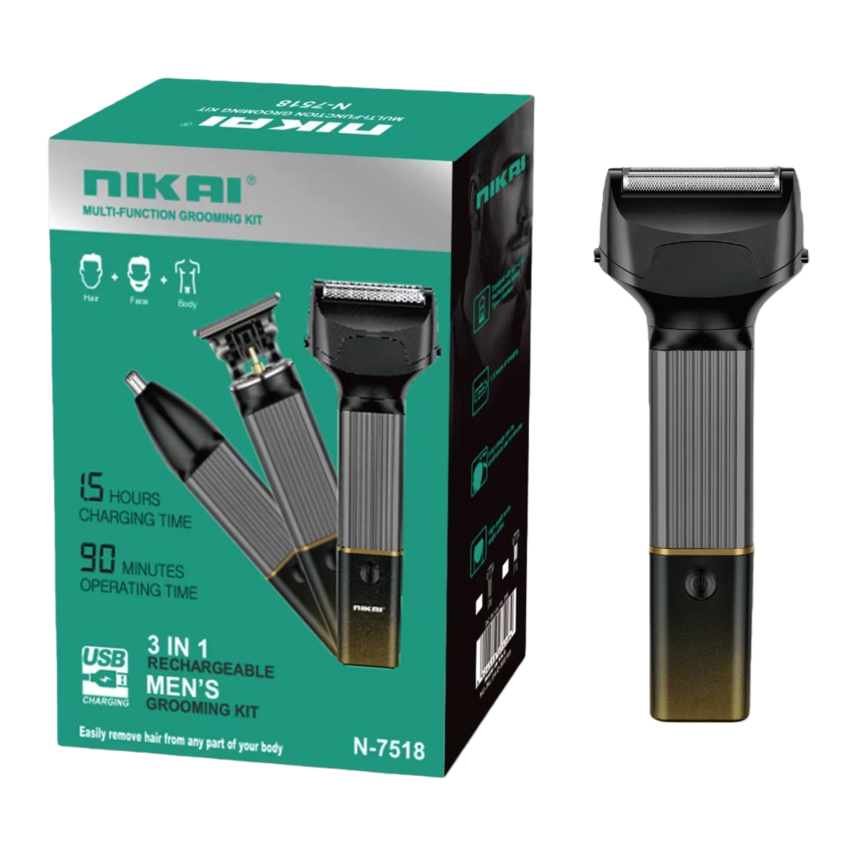 Men's multi-functional grooming set with black and gold gradient body, portable and complete set of care tools for shaving, trimming, nose hair contouring Item Picture