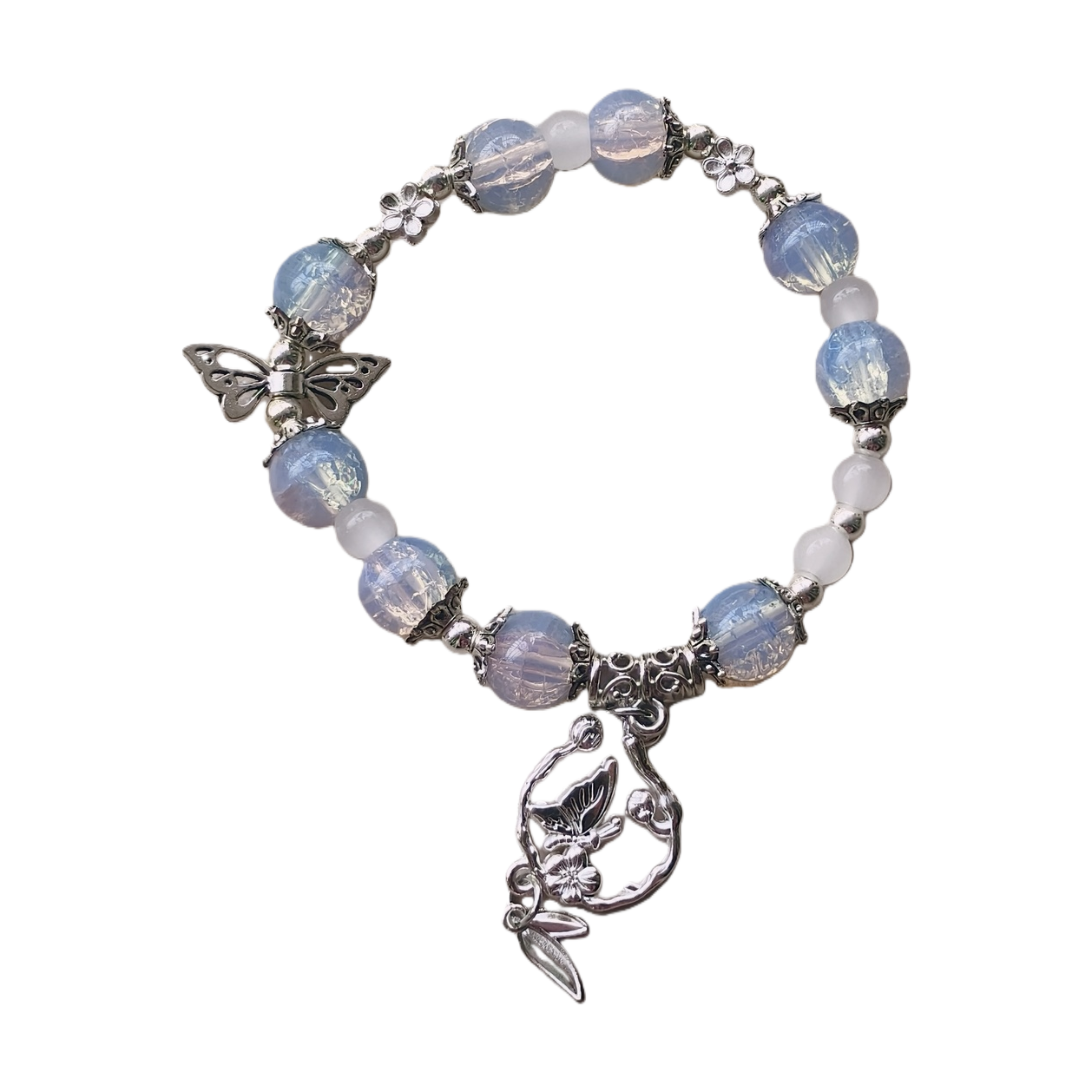 A simple and trendy Korean-style jewelry gift featuring a fashionable blue beaded bracelet paired with a silver butterfly pendant Item Picture