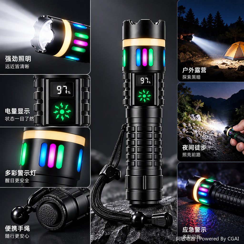 Multifuncional luz brillante linterna portátil impermeable al aire libre camping luz de emergencia luz recargable luz brillante luz de mano details Picture