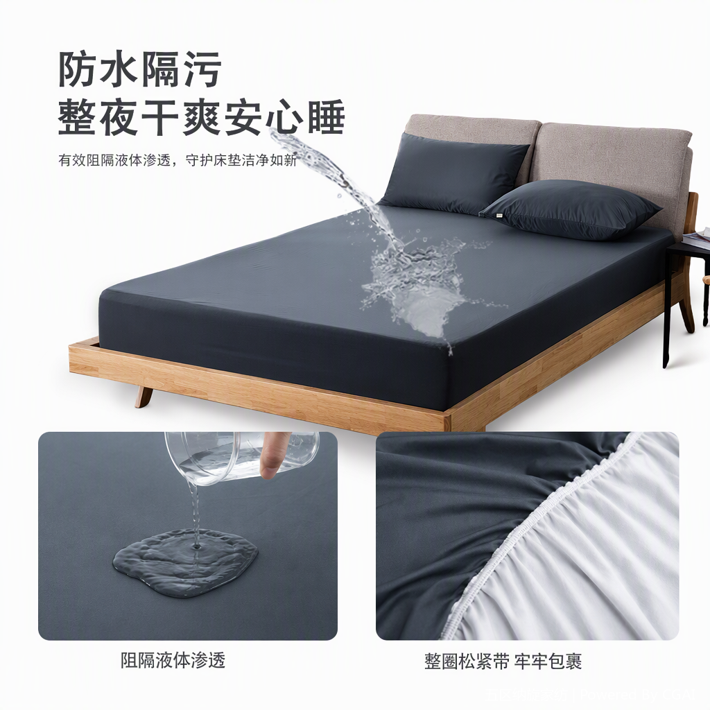 Dark grey waterproof thick bed cover, bed skirt, bedspread, mattress cover, moisture-proof, durable, simple and comfortable bedding set