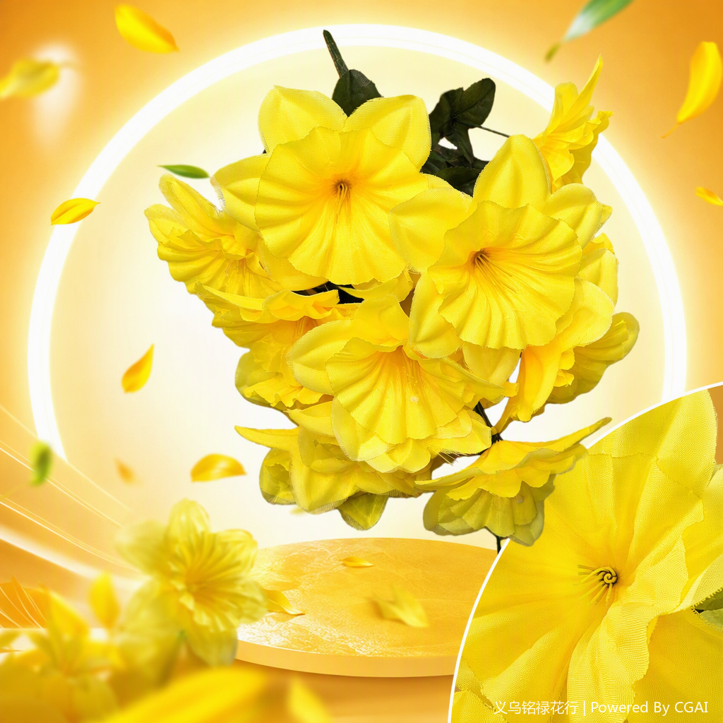 Ramo artificial amarillo cálido decoración de la sala de estar boda arreglo de la boda simulación arreglos florales Specification image