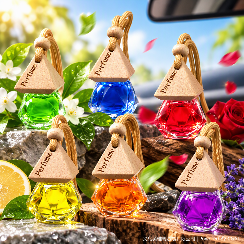 【 Wooden Beads 】 Diamond-shaped Pendant Aromatherapy 10ml Car Aromatherapy Tennis Perfume, long-lasting and refreshing fragrance, improving the air inside the car, fragrance decoration product Specification image