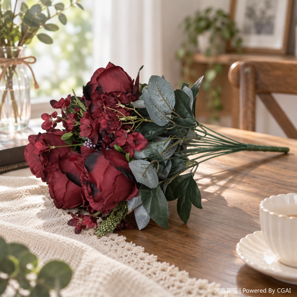 Carmesí simulación ramo decoración hogar boda boda vacaciones decoración romántico creativo floral decoraciones details Picture