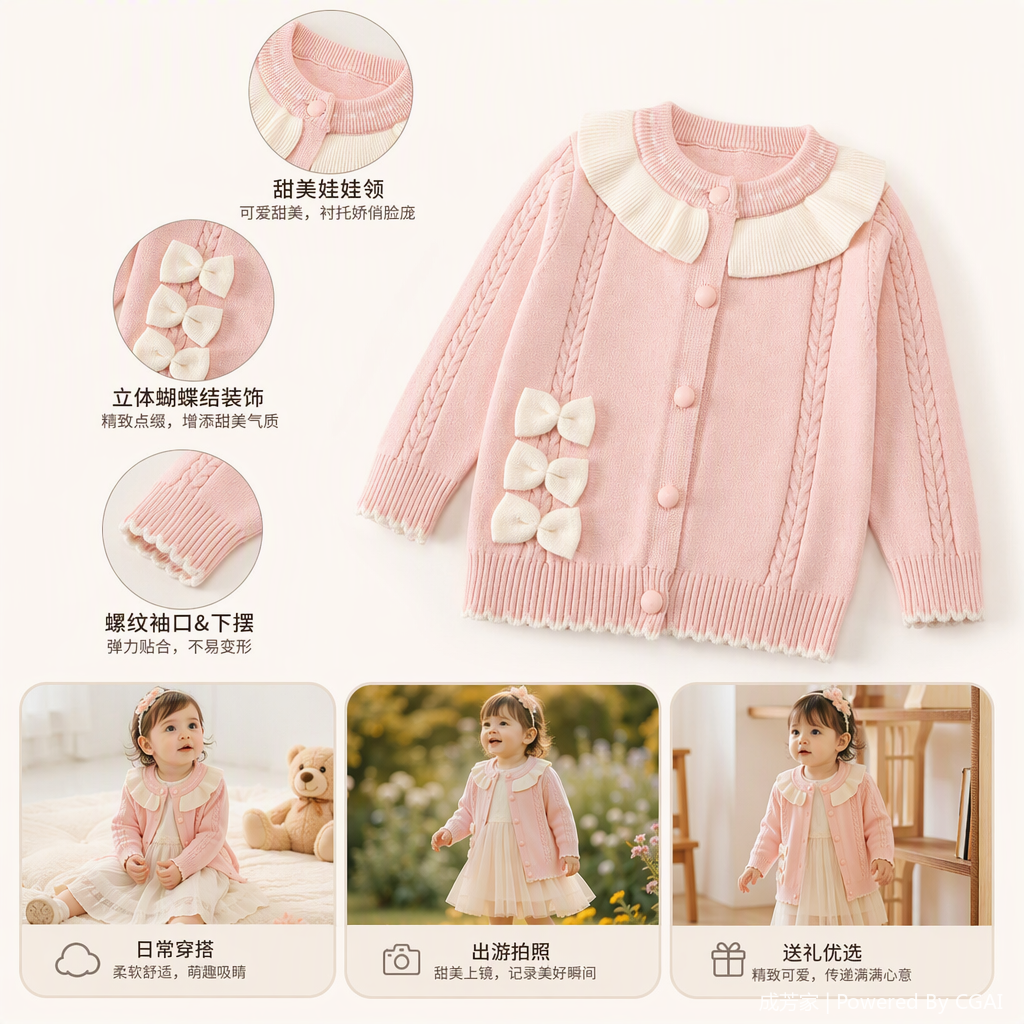 Children's autumn and winter knitted top, baby warm base layer, fun, cute, soft, comfortable and versatile