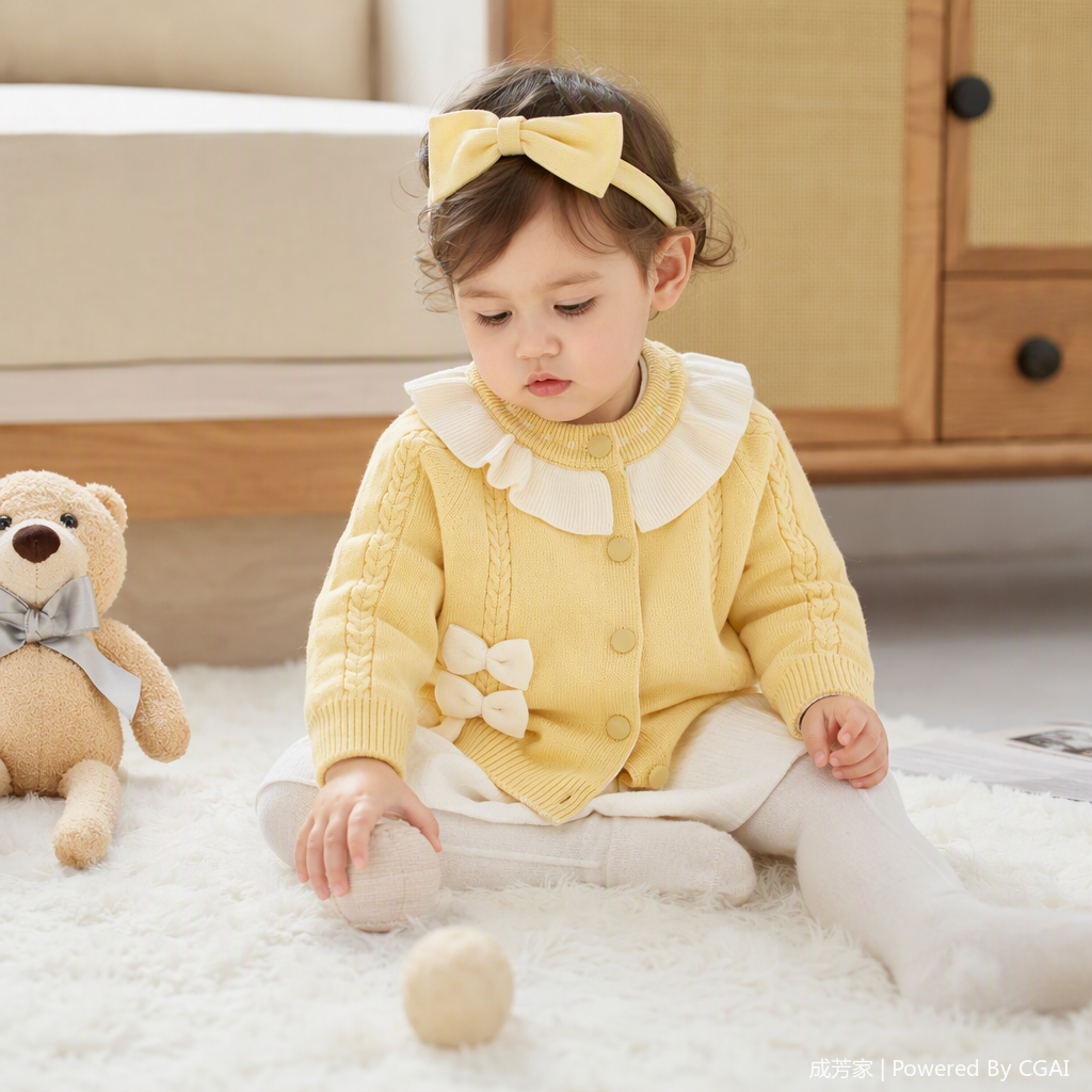 Children's autumn and winter knitted top, baby warm base layer, fun, cute, soft, comfortable and versatile Specification image