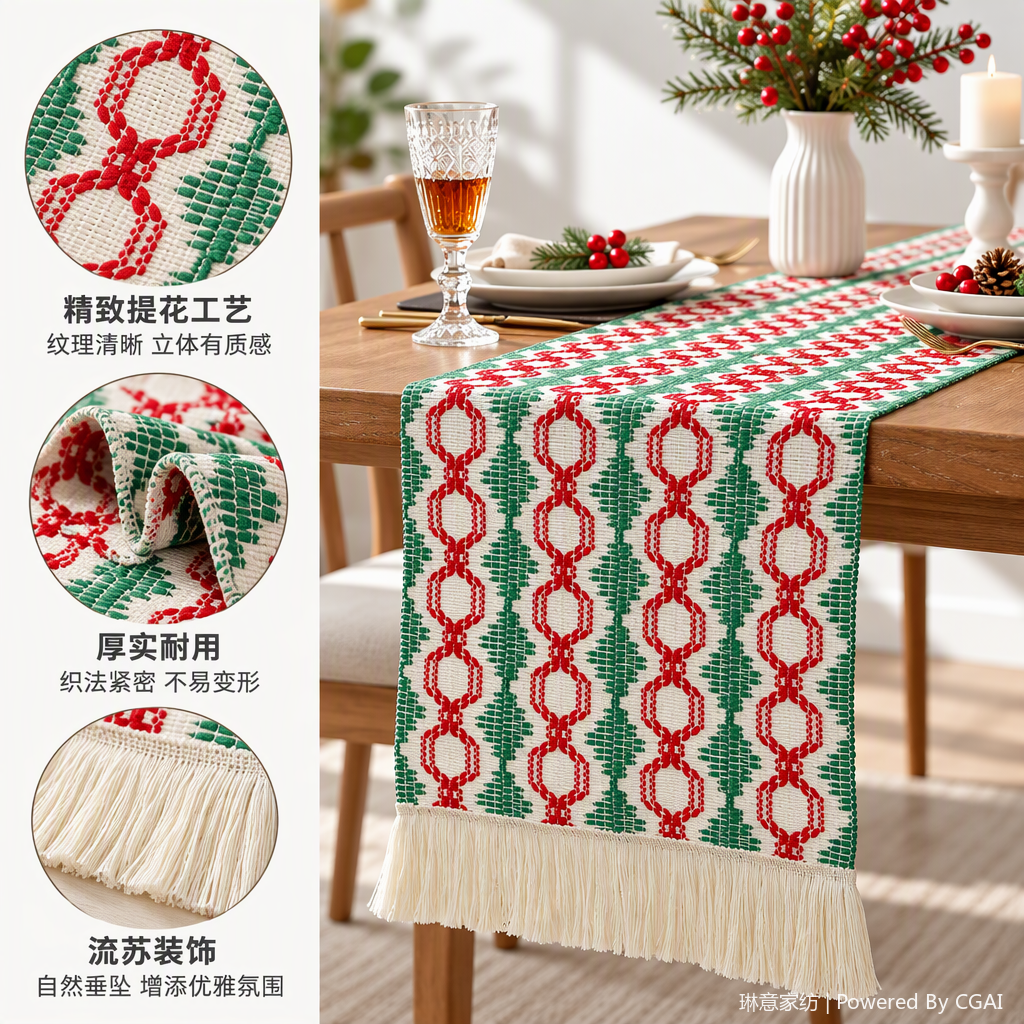 Table flag manufacturer direct sales Christmas table MATS, tassel decorations, tea flag cloth art, park one-piece chairs, tablecloths, holiday household table supplies