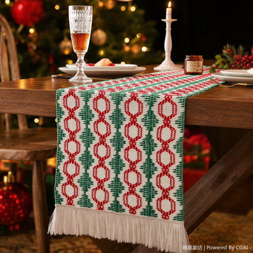 Bandera de mesa venta directa de fábrica alfombrilla de mesa de navidad decoración de borla bandera de té tela de parque silla de una pieza mantel artículos de mesa para el hogar de vacaciones pic 3