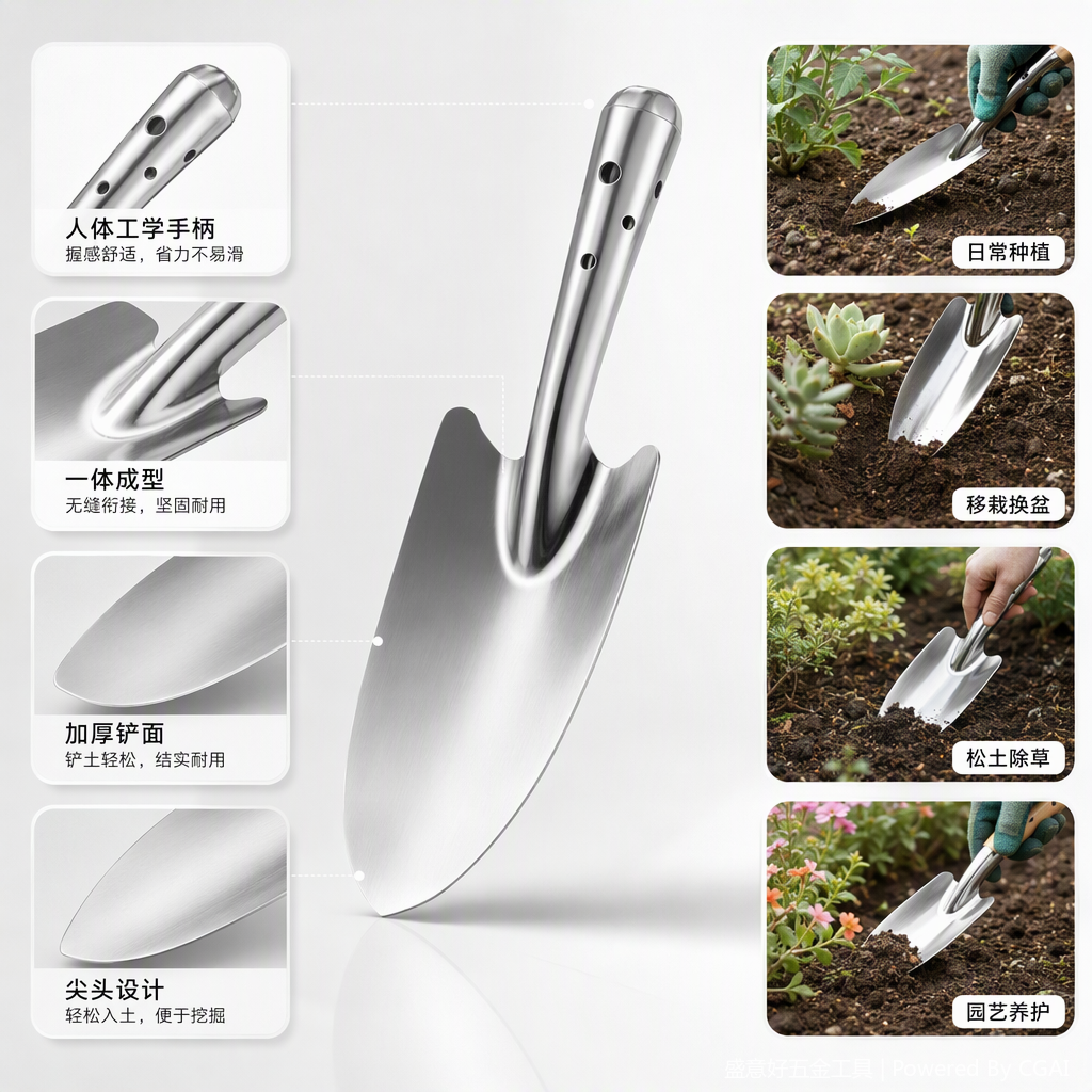 The multi-functional agricultural shovel with a durable handle is an essential tool for soil excavation and digging in horticultural construction full image