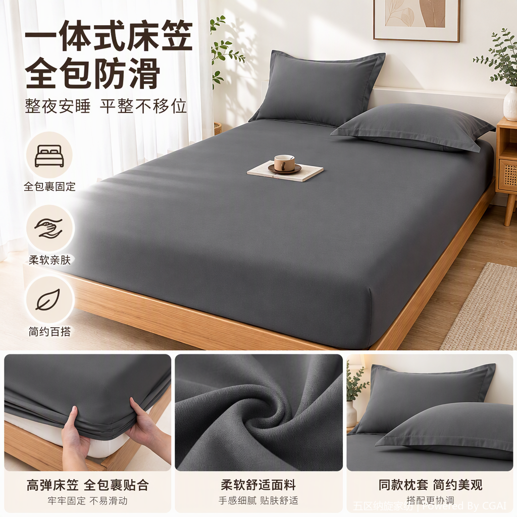 Thick grey bed cover, anti-slip mattress cover, simple and durable bedding, bed linens, bed cover, mattress protection cover