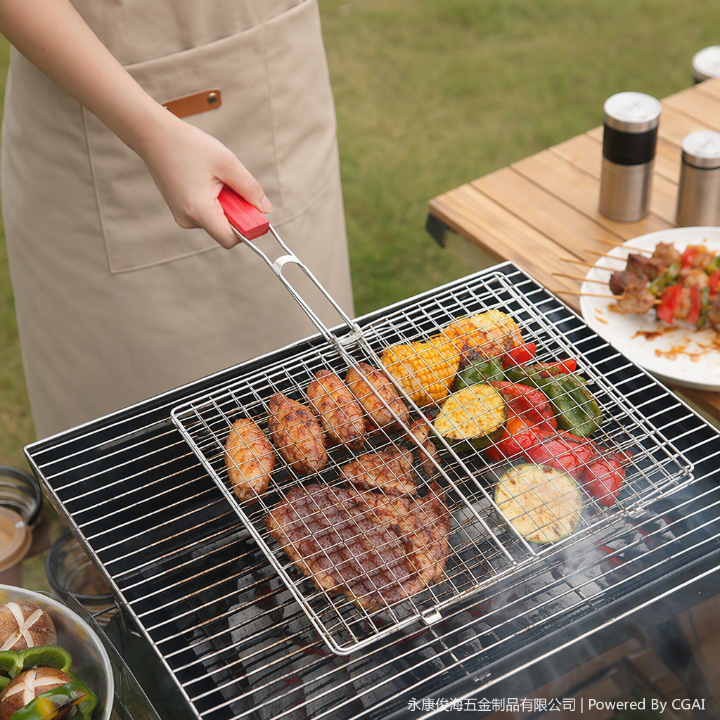 Multi-functional portable barbecue grill, barbecue utensils, stainless steel barbecue mesh, outdoor skewer grilling wonder, essential for family picnics full image