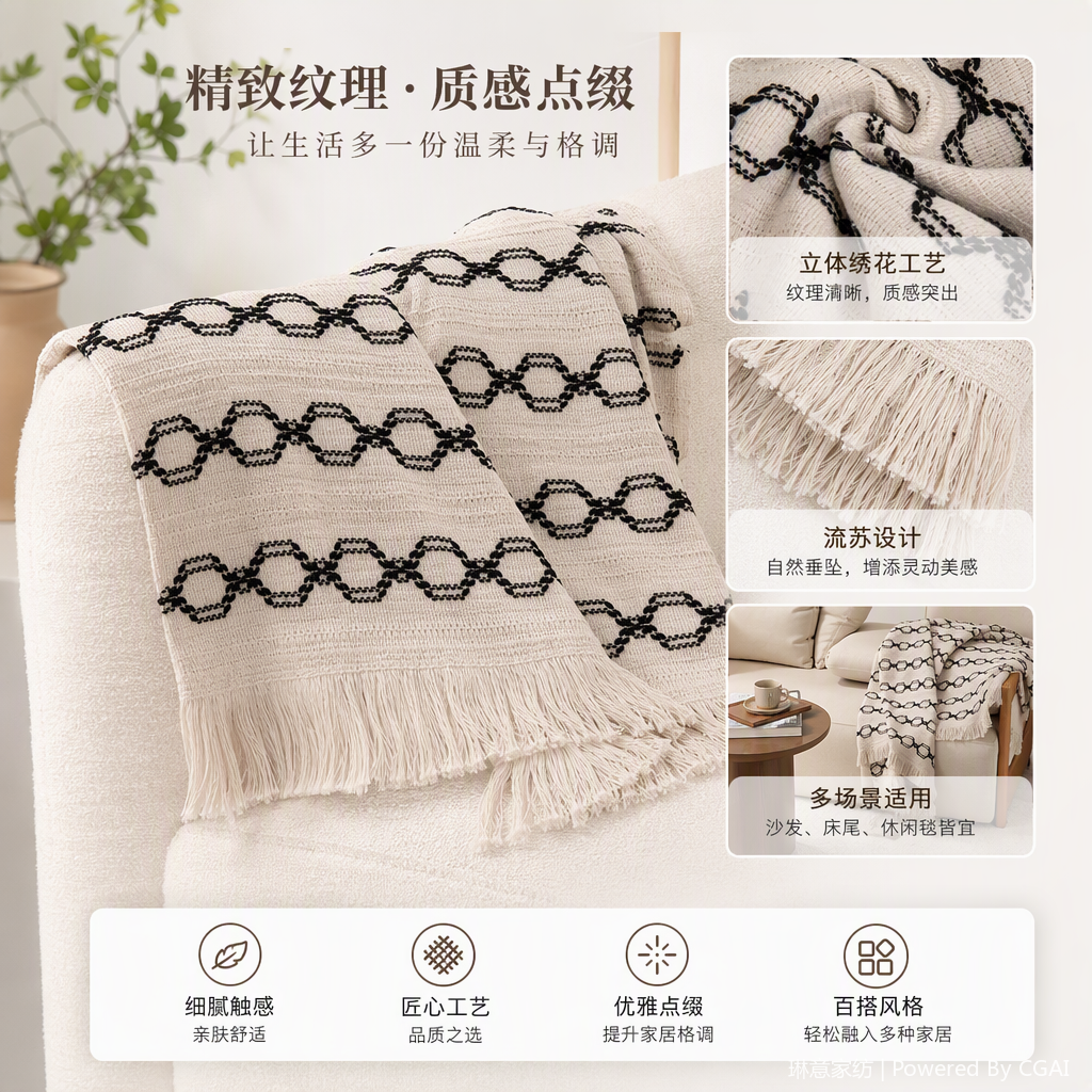 Direct sales from the table flag manufacturer: Modern black and white geometric tassel table flags, crystal porcelain Muslim decorative picture frames, welcoming pine hanging picture combination decorative items