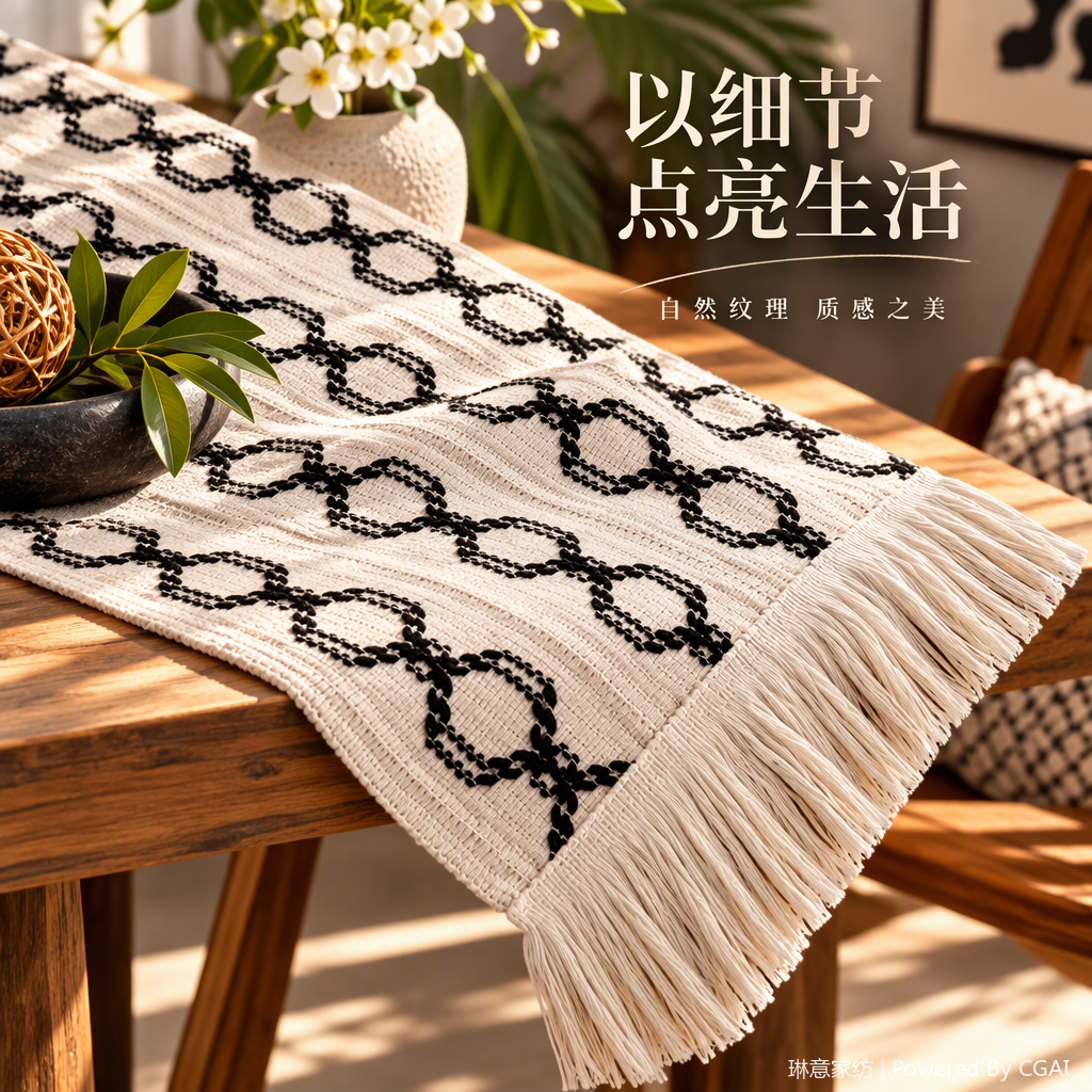 Bandera de mesa venta directa de fábrica bandera de mesa moderna blanco y negro con borlas geométricas porcelana cristal pintura decorativa musulmana marco de foto pintura colgante de bienvenida decoración combinada Specification image
