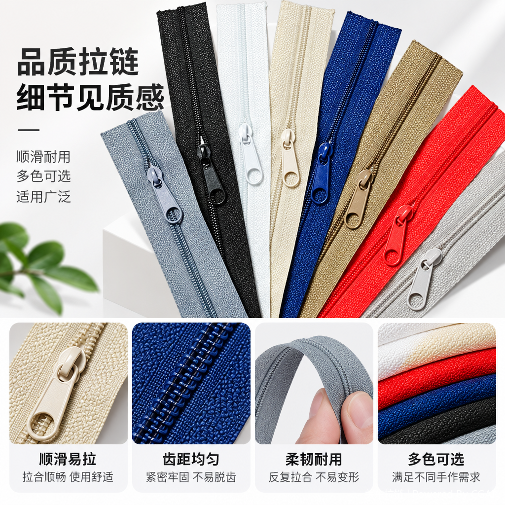 High-quality zipper leather textile accessories are durable, fashionable and available in multiple colors, suitable for clothing, luggage and accessories details Picture
