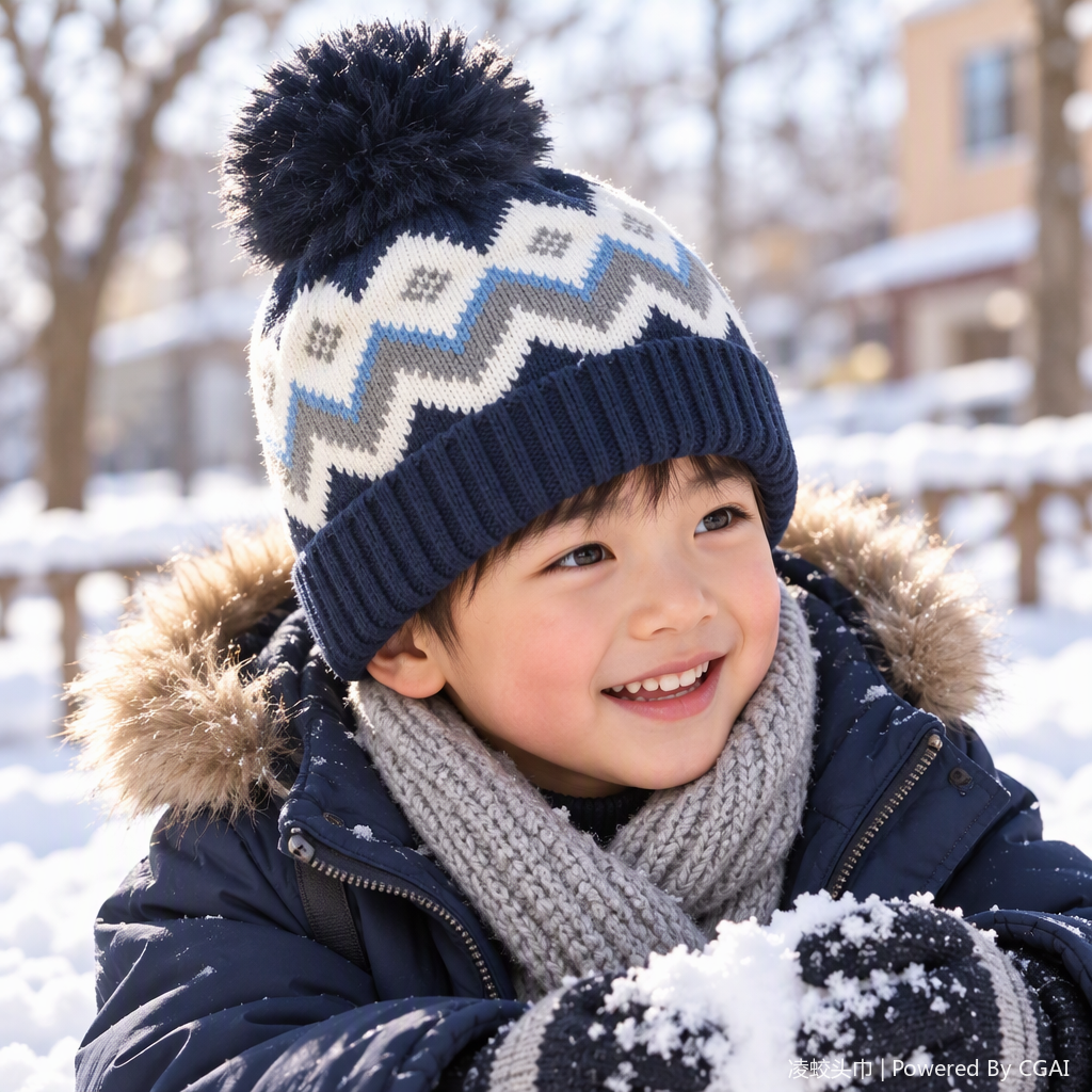 This fashionable geometric patterned knitted hat is decorated with plush balls, making it warm and versatile. It is suitable for both men and women in winter details Picture
