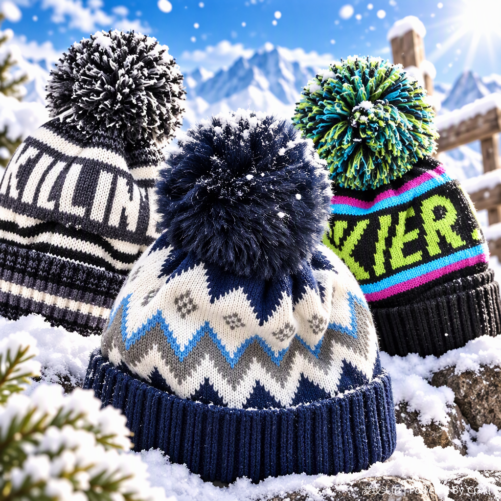 This fashionable geometric patterned knitted hat is decorated with plush balls, making it warm and versatile. It is suitable for both men and women in winter Specification image