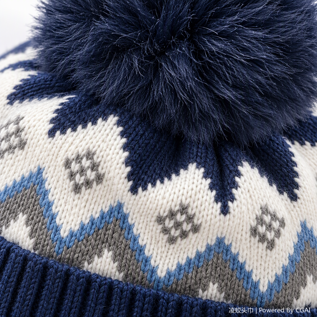 This fashionable geometric patterned knitted hat is decorated with plush balls, making it warm and versatile. It is suitable for both men and women in winter Application Scenario