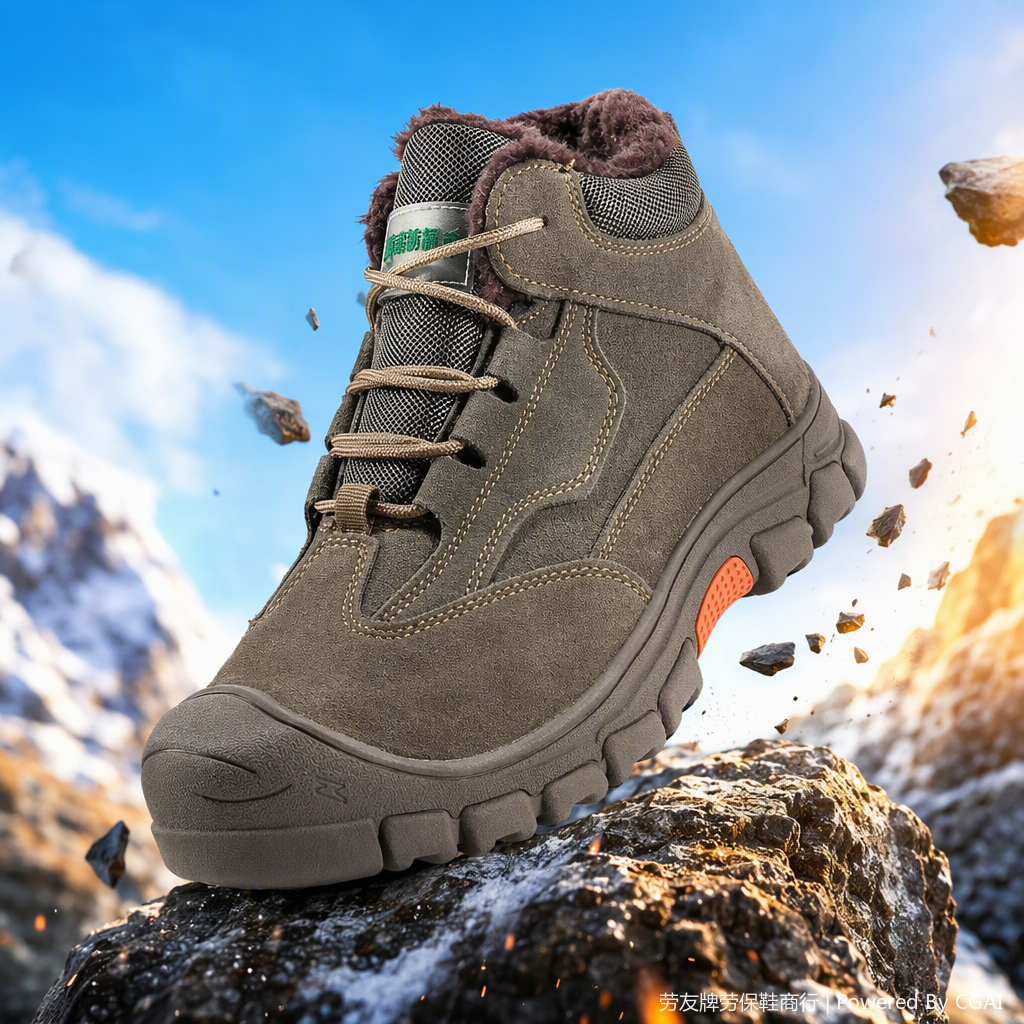 Fashionable and warm high-top work boots, brown fleece, wear-resistant and anti-slip, new autumn and winter casual men's and women's shoes, work shoes, fleece cotton shoes, liberation shoes for men Specification image