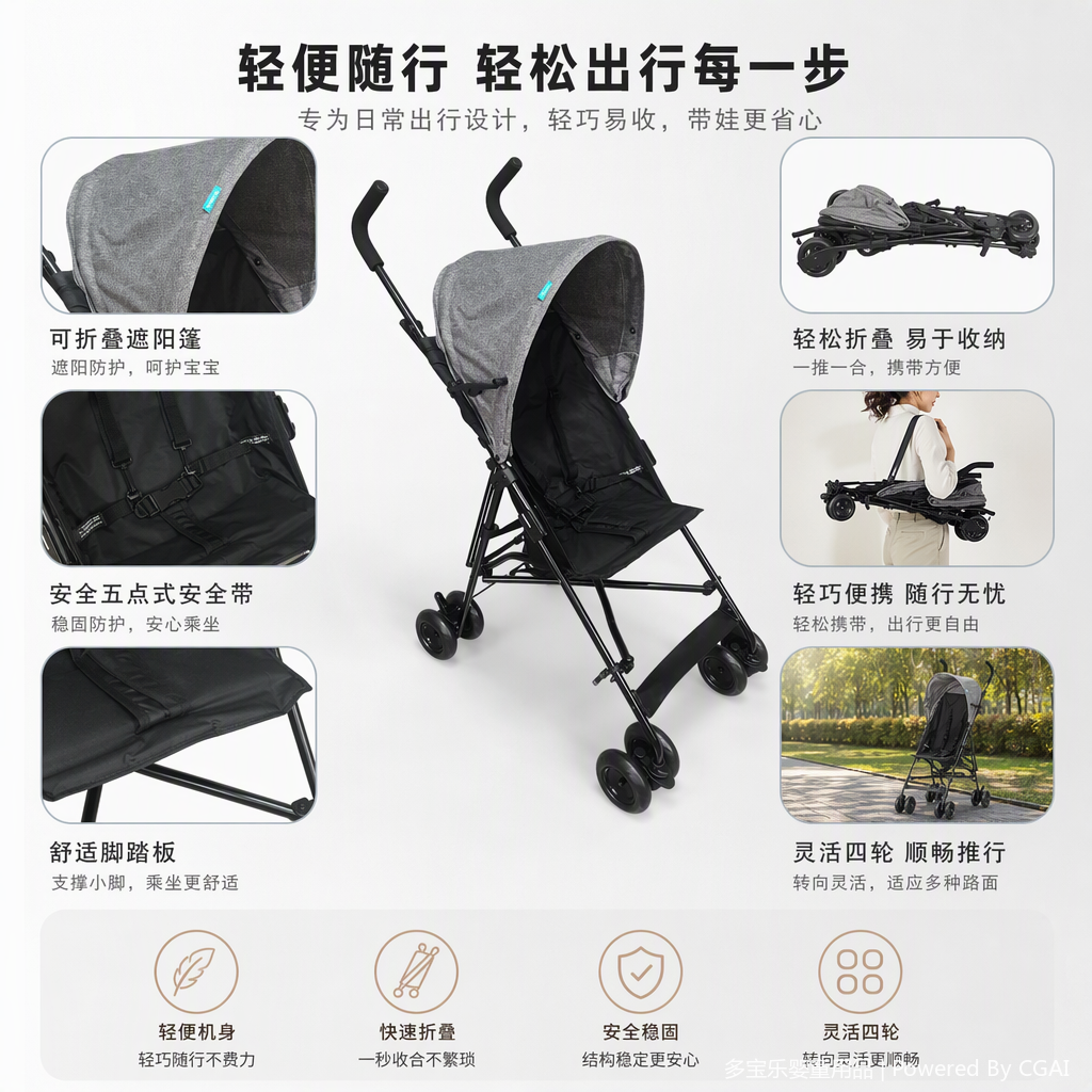 The lightweight and multi-functional baby stroller can be folded for easy carrying of babies. There are various styles of baby strollers and newborn strollers Application Scenario