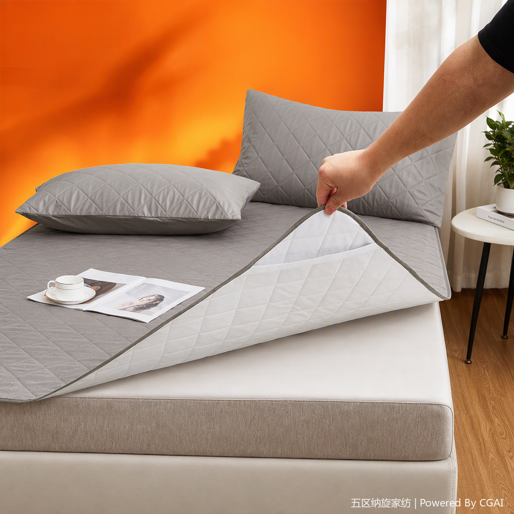 Grey quilted thick bed cover, mattress protection cover, anti-slip and durable bedding, bedspread, bed sheet, mattress cover Specification image