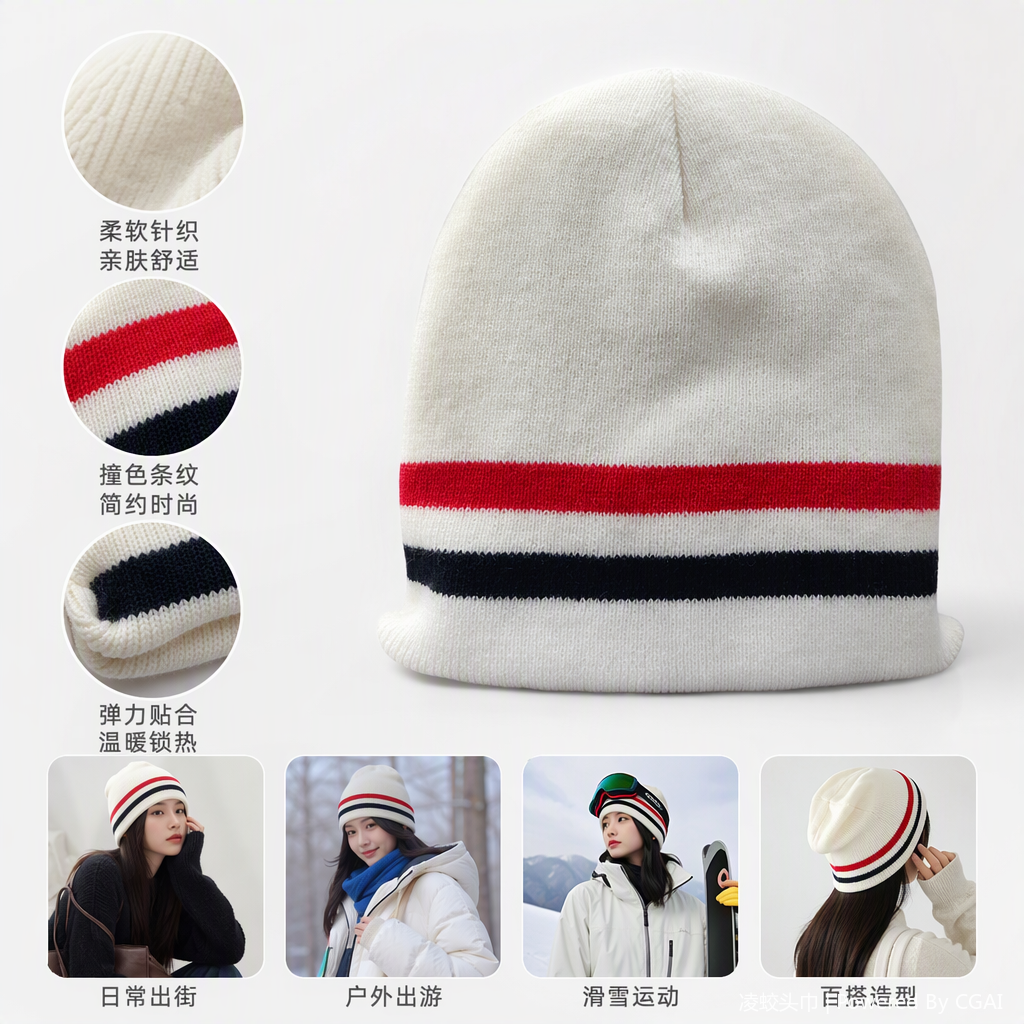 A fashionable and versatile white knitted cap for winter warmth and casual wear, suitable for both men and women. It's a trendy new autumn and winter hat