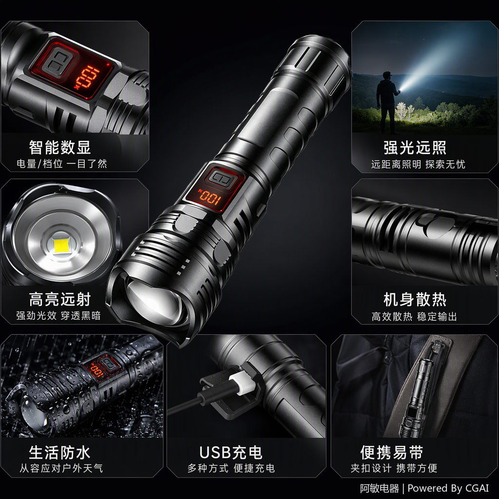 Multi-functional self-defense flashlight, flashlight stick, portable night patrol safety self-defense tool, strong light warning lighting tool Application Scenario